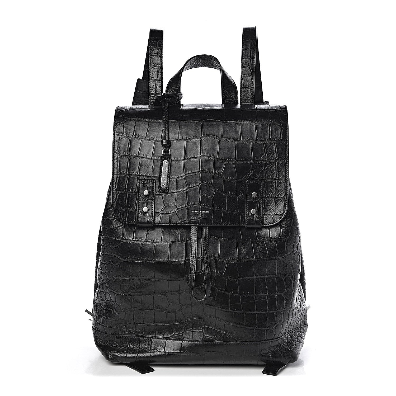 croc leather backpack Saint Laurent Calfskin Crocodile Embossed Sac De Jour Backpack Black 475864  – FASHIONPHILE