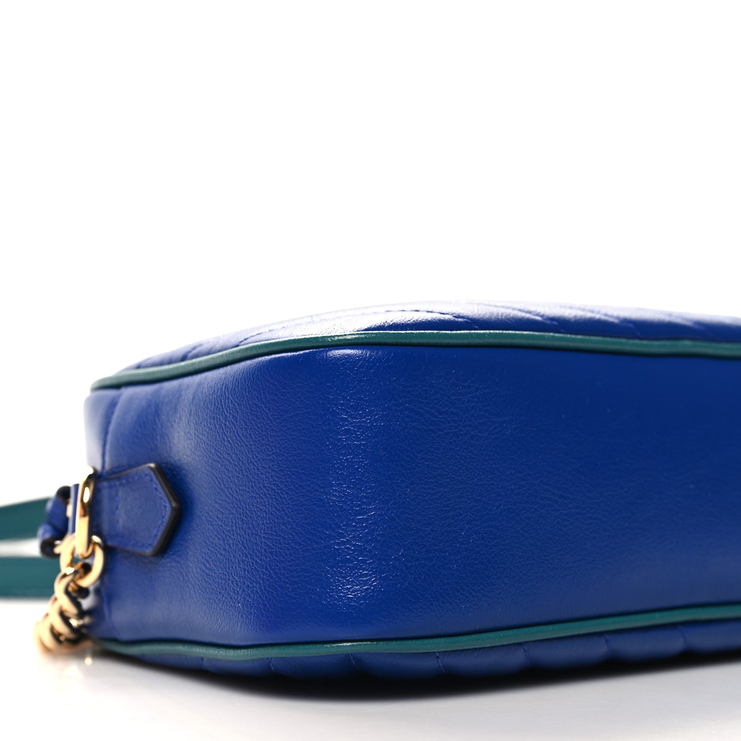 Azalea Calfskin Enamel Matelasse Diagonal Small Torchon GG Marmont Chain Shoulder Bag Imperial Blue Pavone
