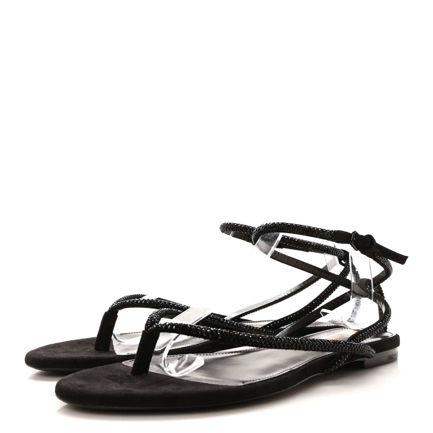 Suede Calfskin Crystal Embellished Nadja Sandals 37.5 Black