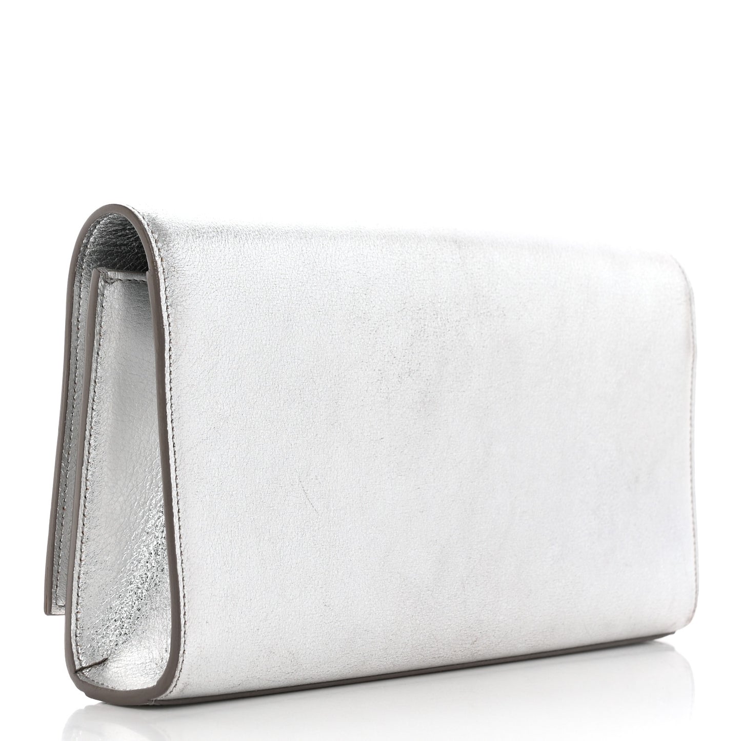 Textured Metallic Calfskin Classic Monogram Cassandre Clutch Silver