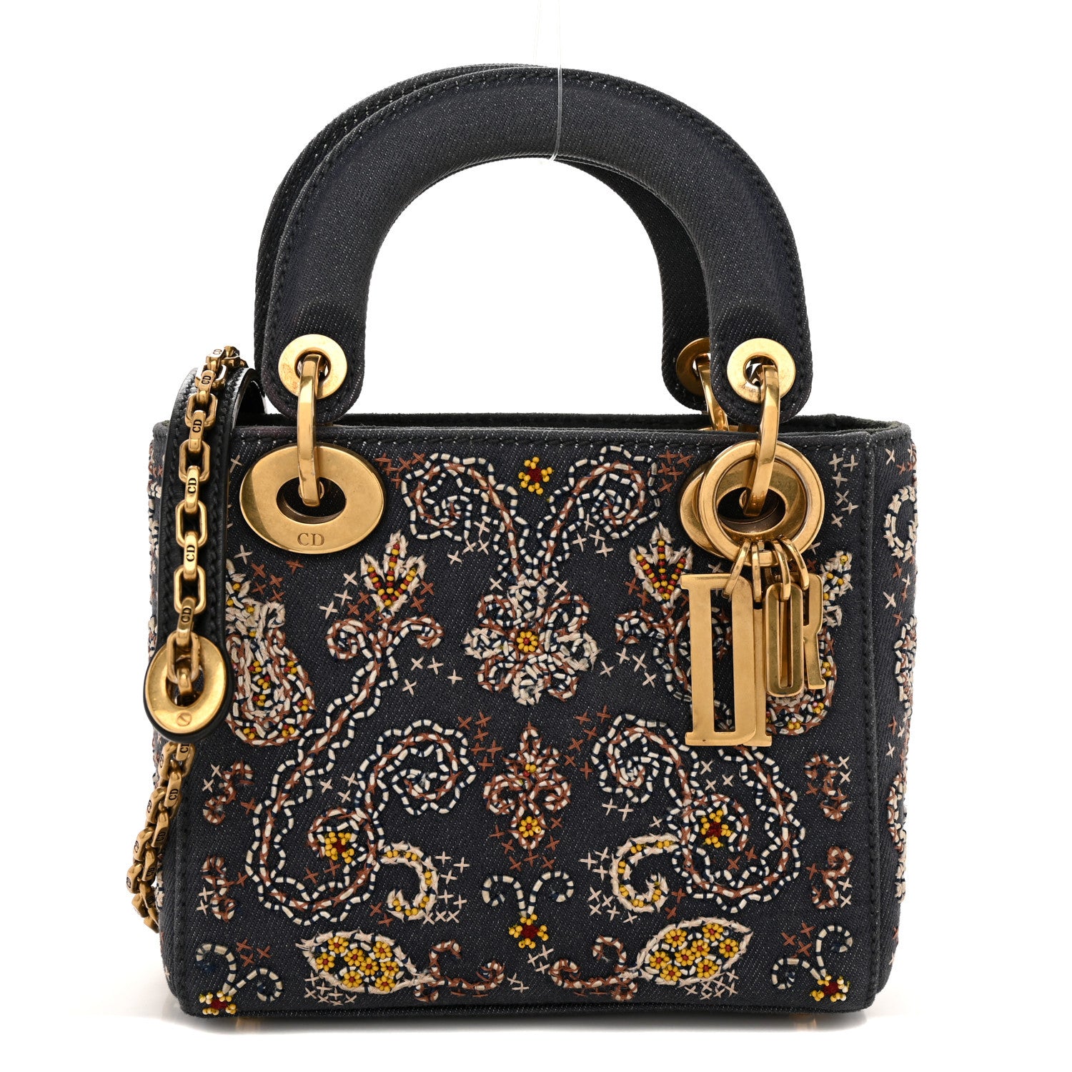 Christian Dior Denim Embroidered Beaded Mini Lady Dior Blue Multicolor 1 of 10