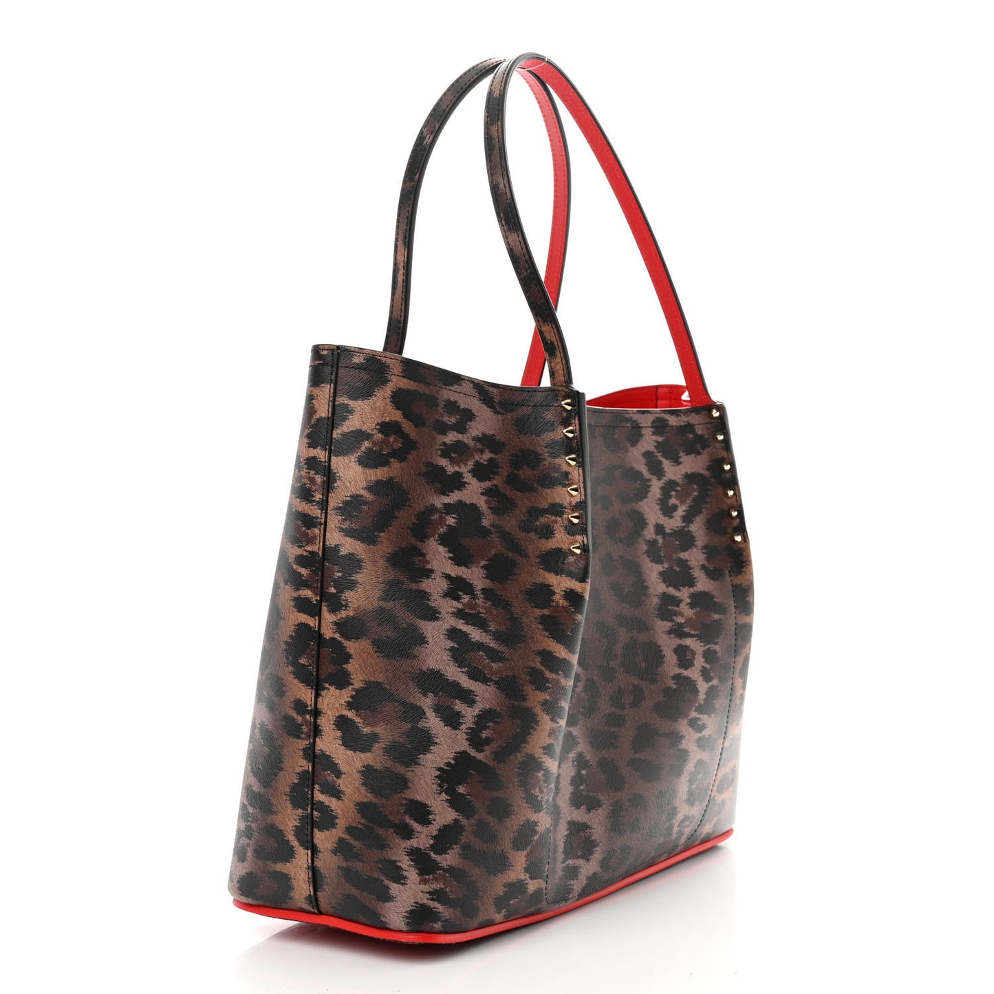Calfskin Empire Leopard Print Spiked Large Cabarock Shopper Tote Brown