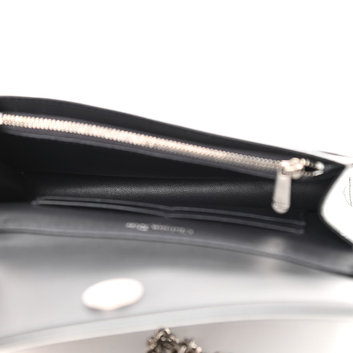 Metallic Patent Micro-Cannage Diorama Wallet on Chain Pouch Silver