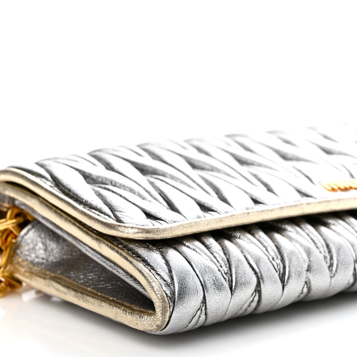 Metallic Nappa Matelasse Wallet On Chain Silver