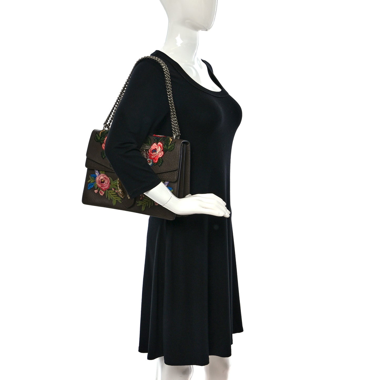 Calfskin Web Owl Embroidered Medium Dionysus Shoulder Bag New Acero Multicolor