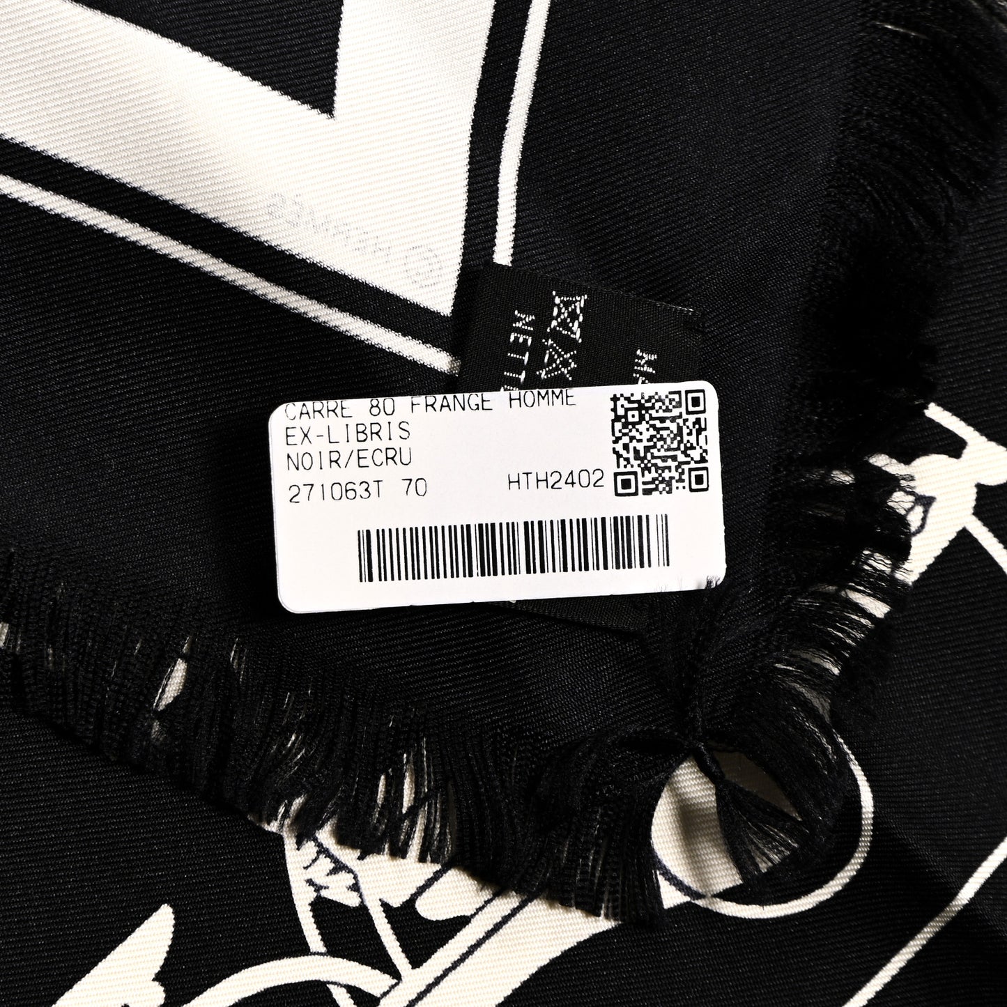 Silk Ex Libris Fringe Scarf 80 Black Ecru