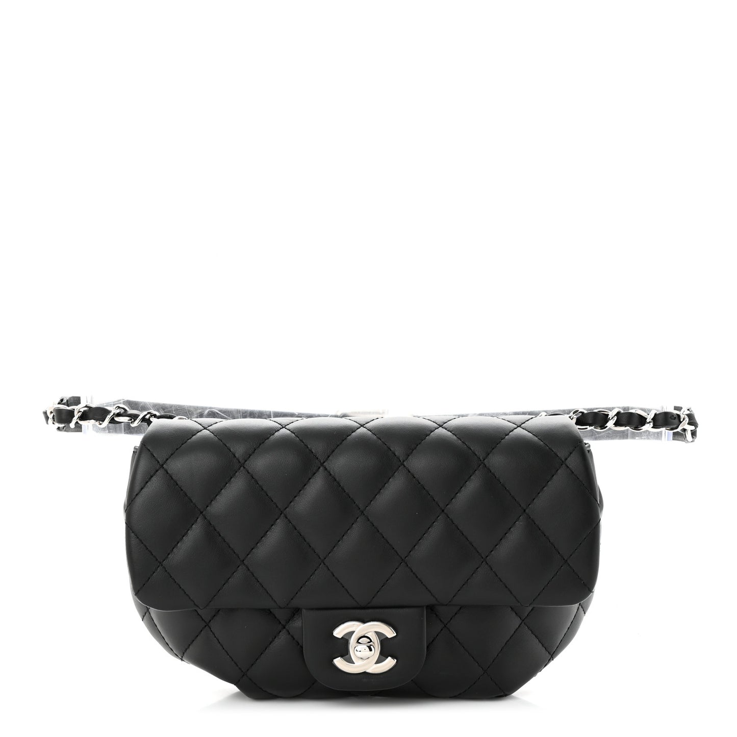Calfskin Quilted CC Uniform Flap Belt Bag Black