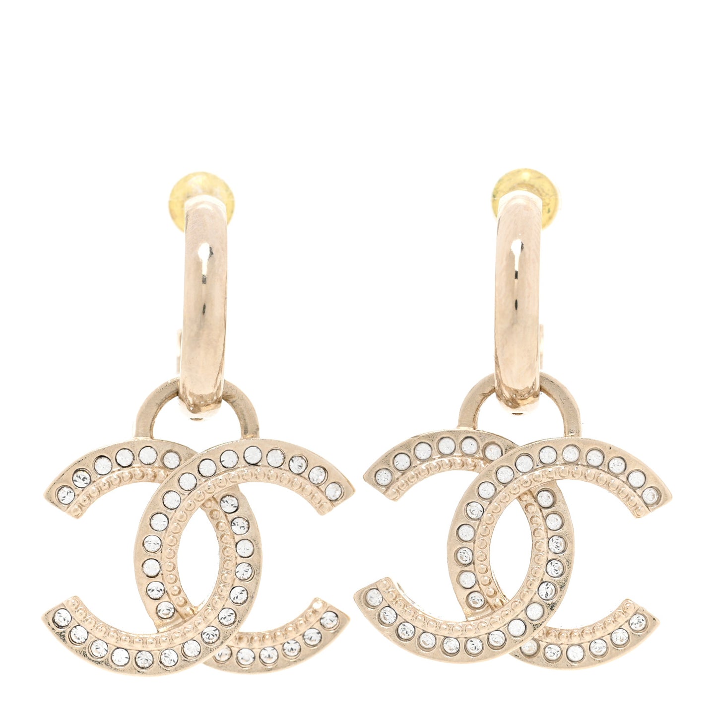 Metal Crystal Studded CC Hoop Drop Earrings Gold