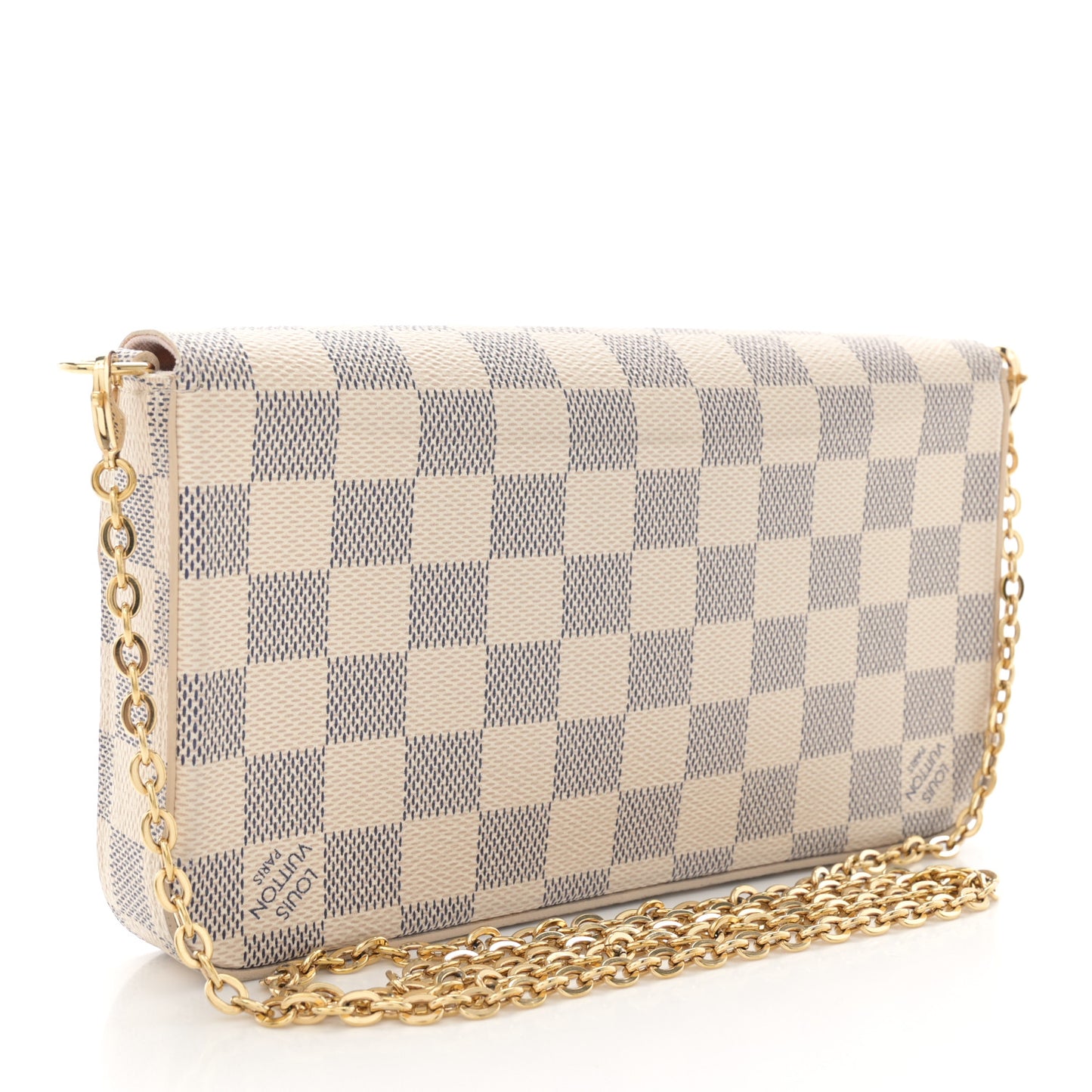 Damier Azur Pochette Felicie Chain Wallet Rose Ballerine