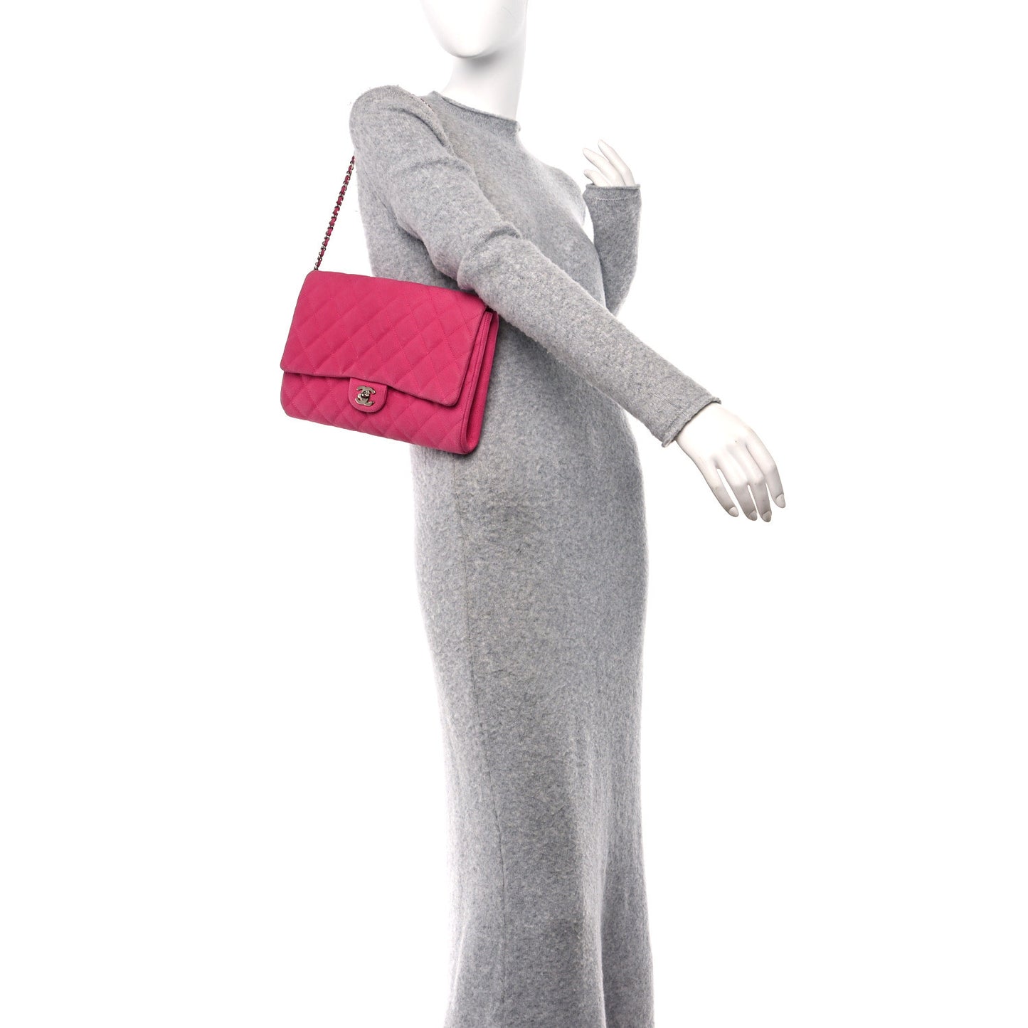 Iridescent Caviar Quilted Clutch with Chain Flap Pink