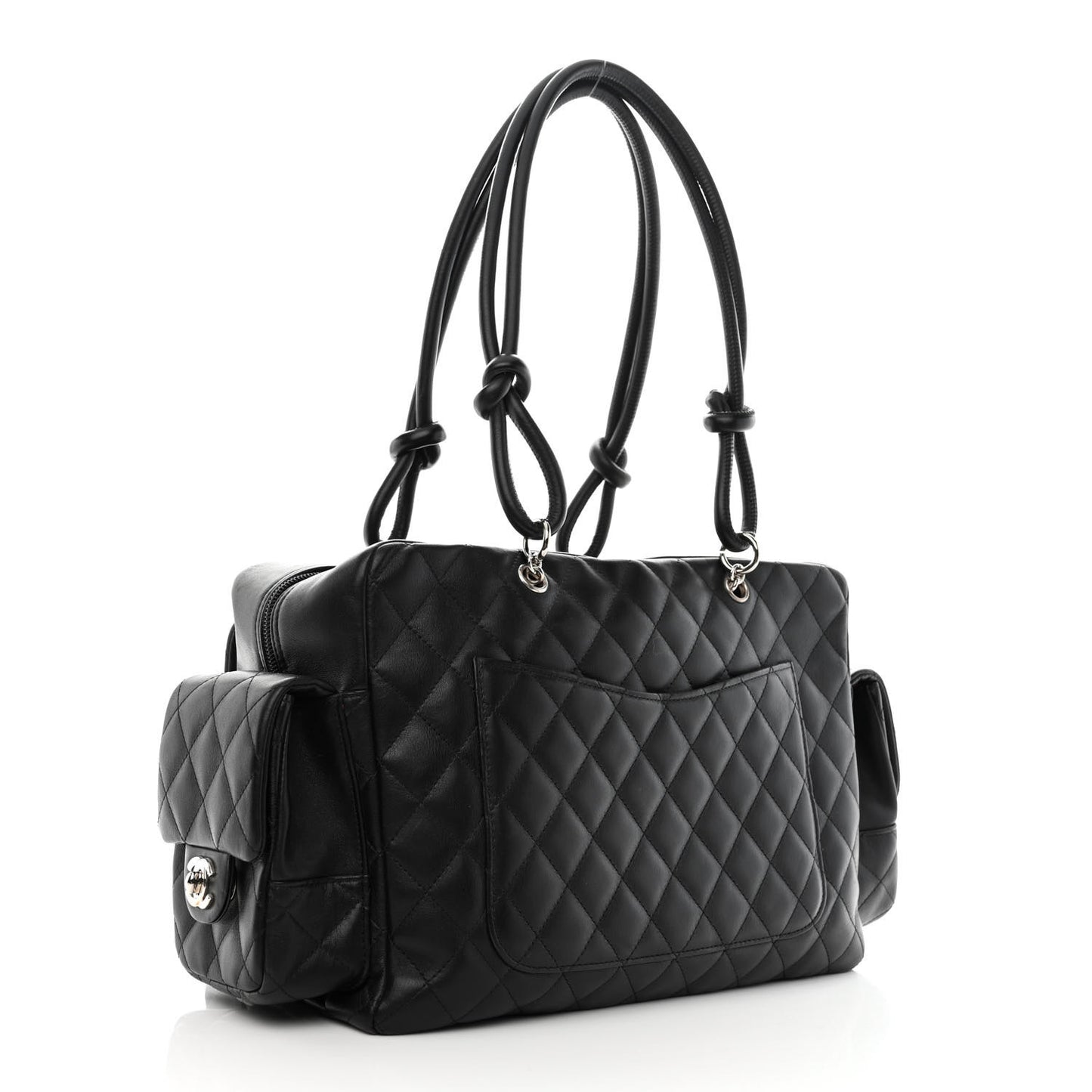 Calfskin Quilted Large Cambon Multipocket Reporter Black