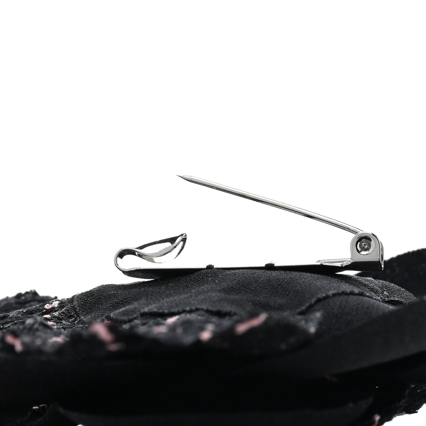 Tweed Fabric Camellia Pin Brooch Black Pink