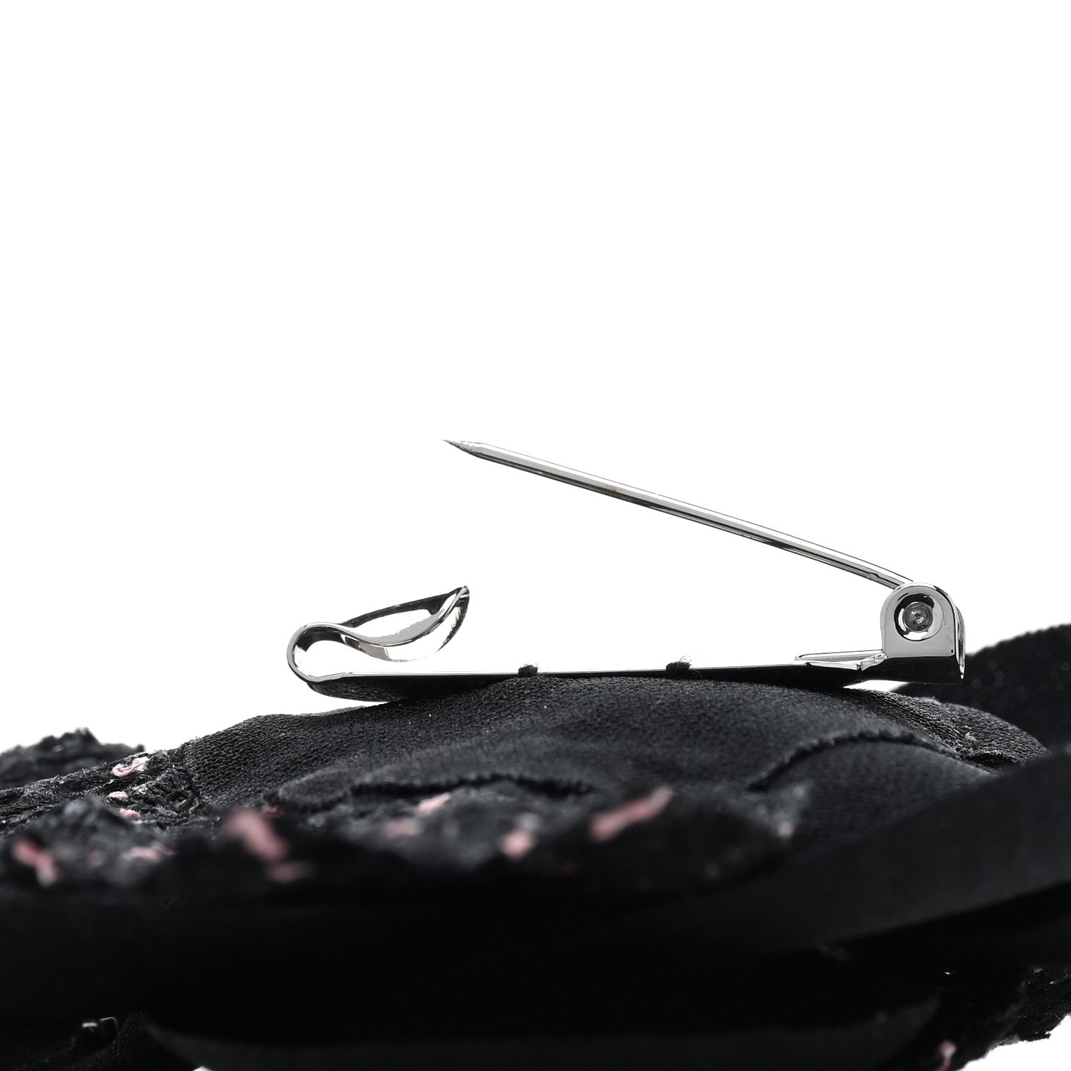 Chanel Tweed Fabric Camellia Pin Brooch Black Pink 3 of 3