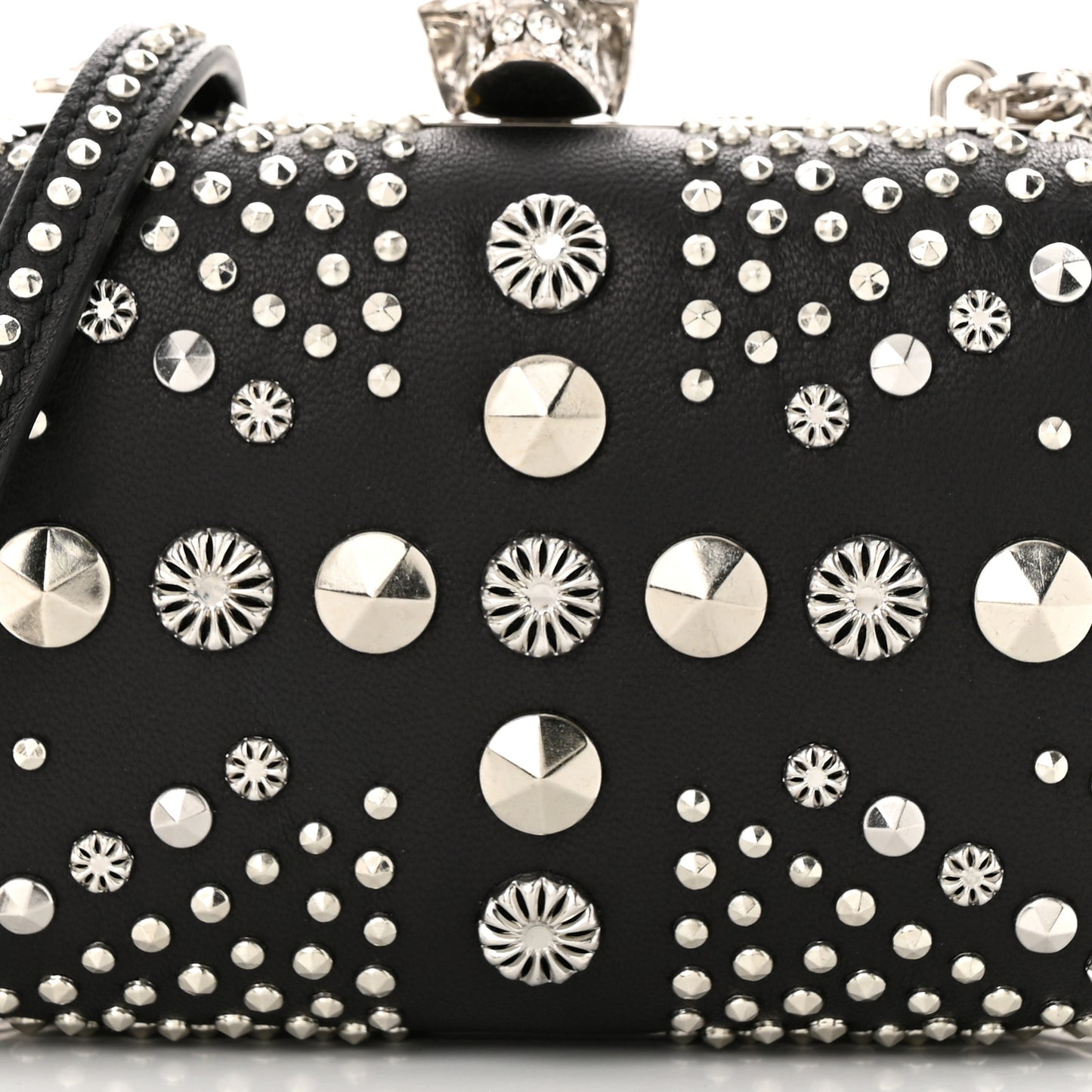 Nappa Studded Britannia Skull Box Clutch Black