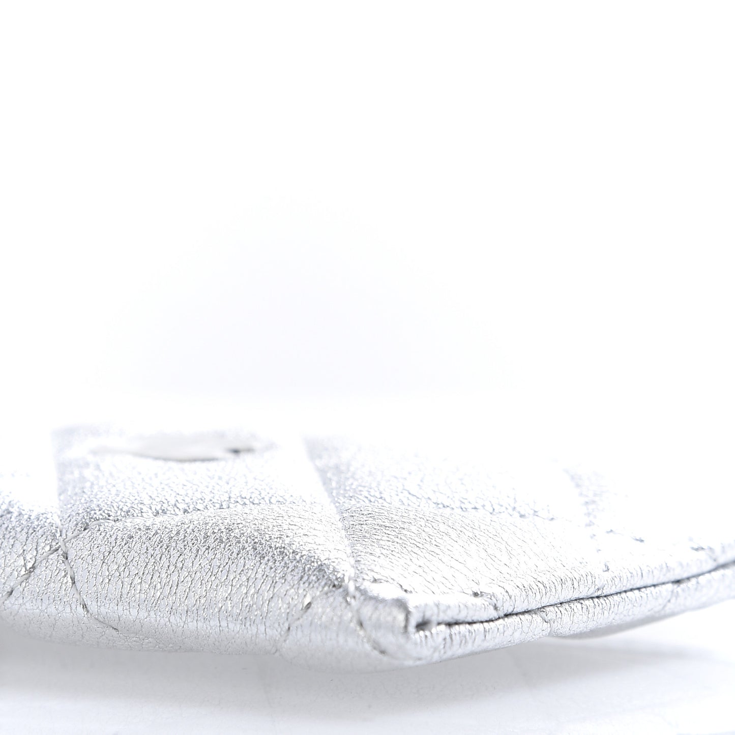 Metallic Lambskin Quilted Card Holder Silver