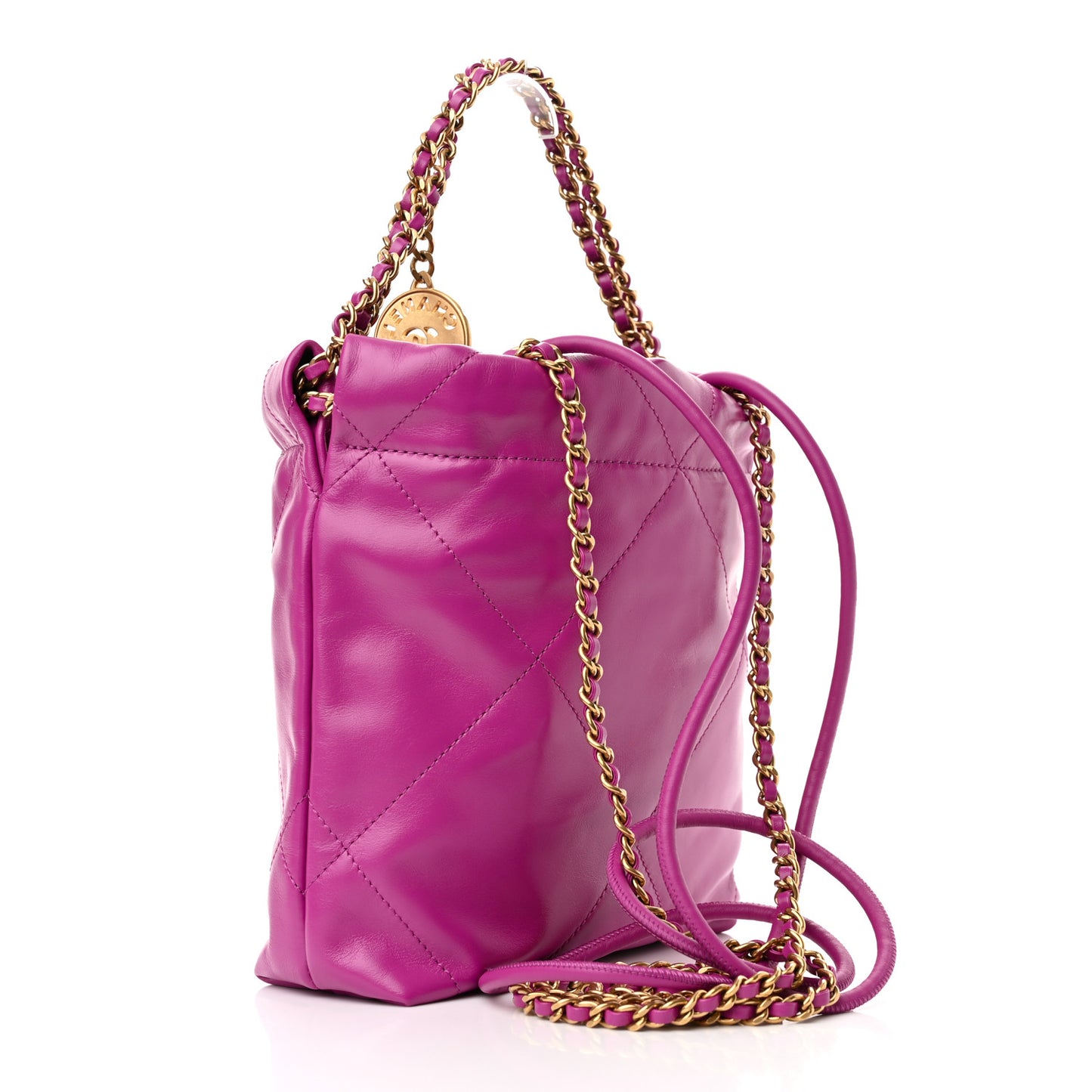 Shiny Calfskin Quilted Mini Chanel 22 Purple