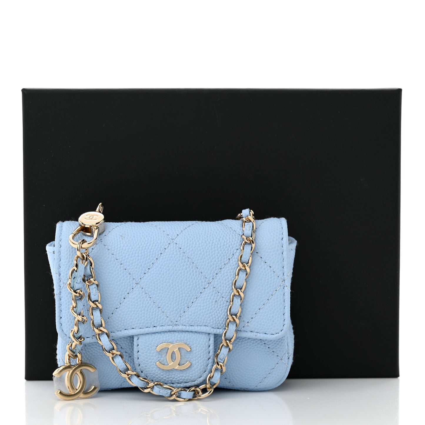 Caviar Quilted Mini Chain Belt Bag Light Blue