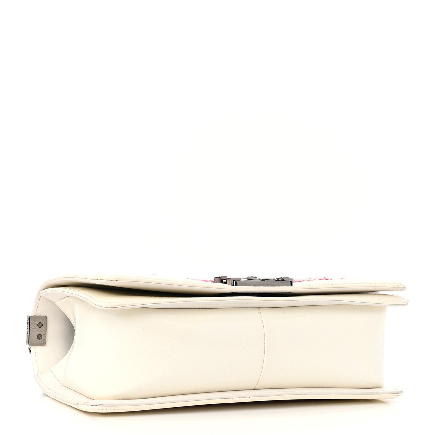 Patent Tweed Medium Boy Flap White