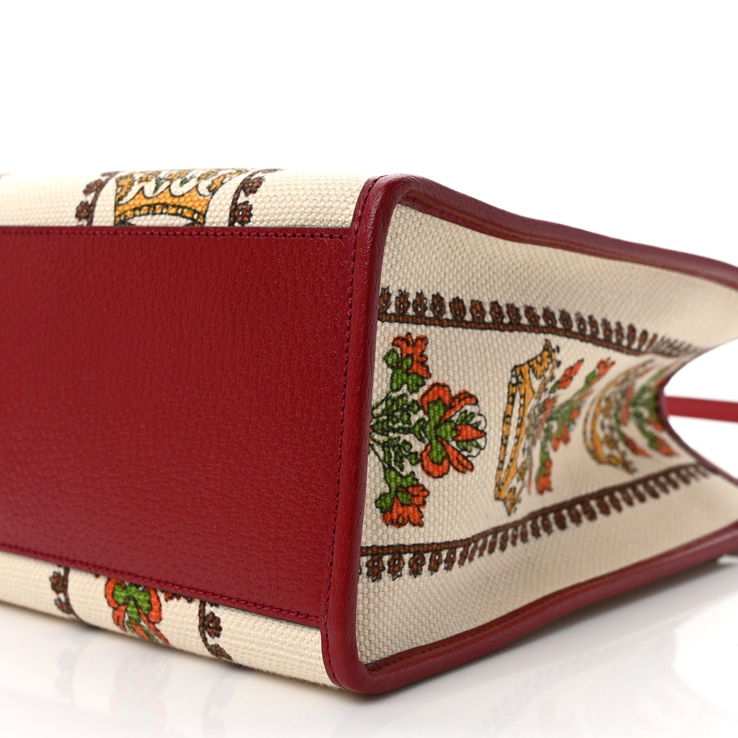 Canvas Jacquard Calfskin 100 Centennial Music Small Tote Bag Ivory Red