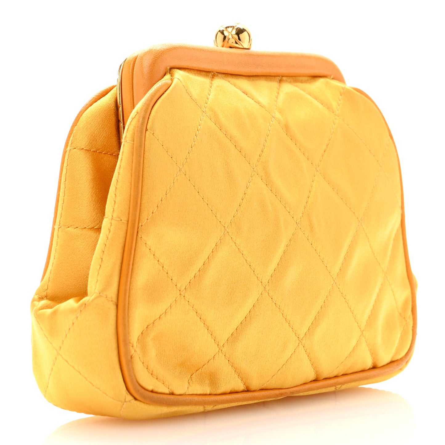 Satin Quilted CC Kiss Lock Evening Clutch Yellow