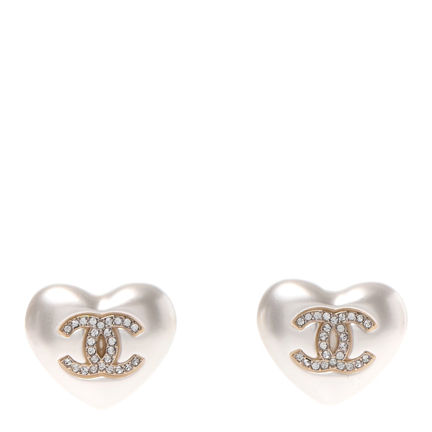 Pearl Crystal CC Heart Earrings Gold