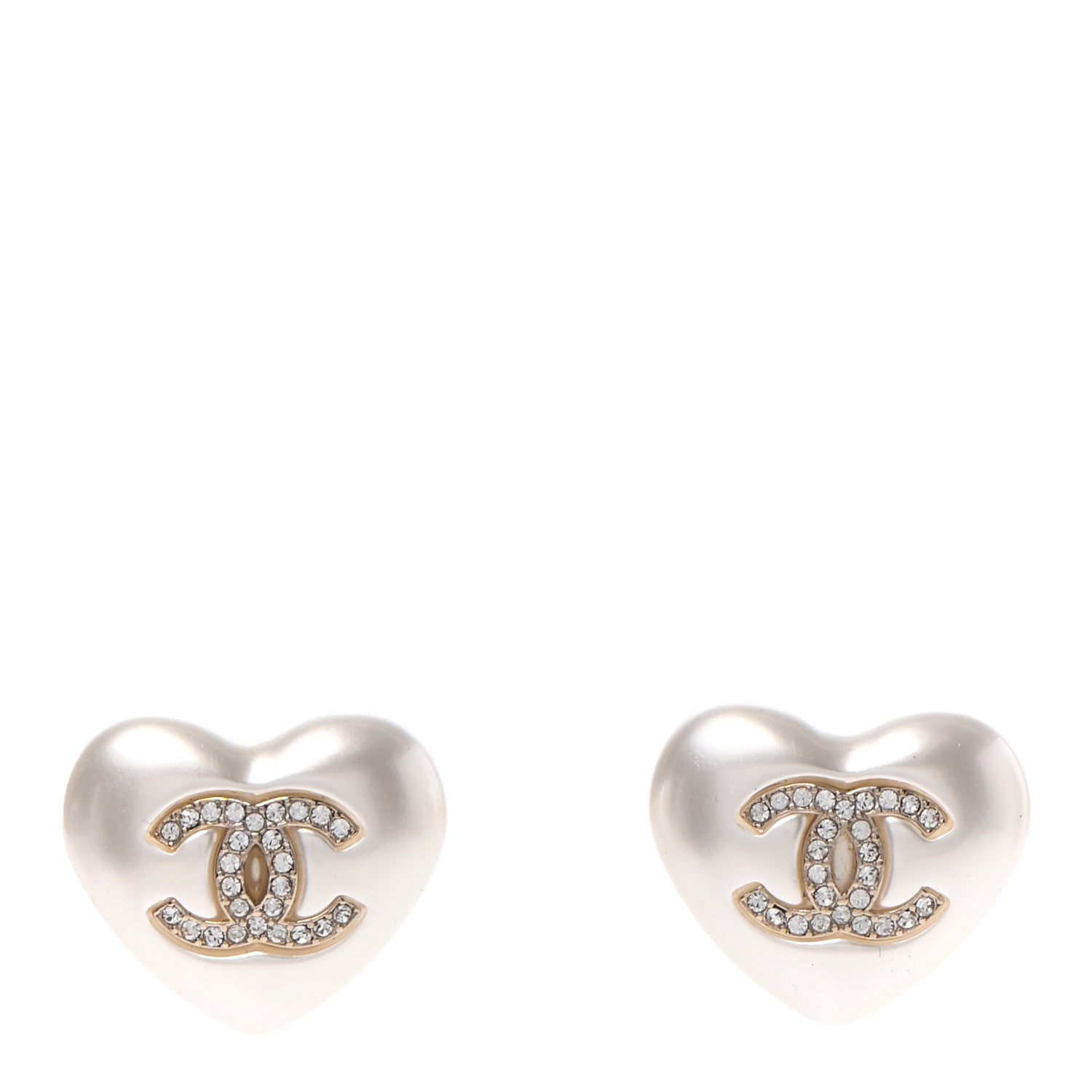 Chanel Pearl Crystal CC Heart Earrings Gold 1 of 4