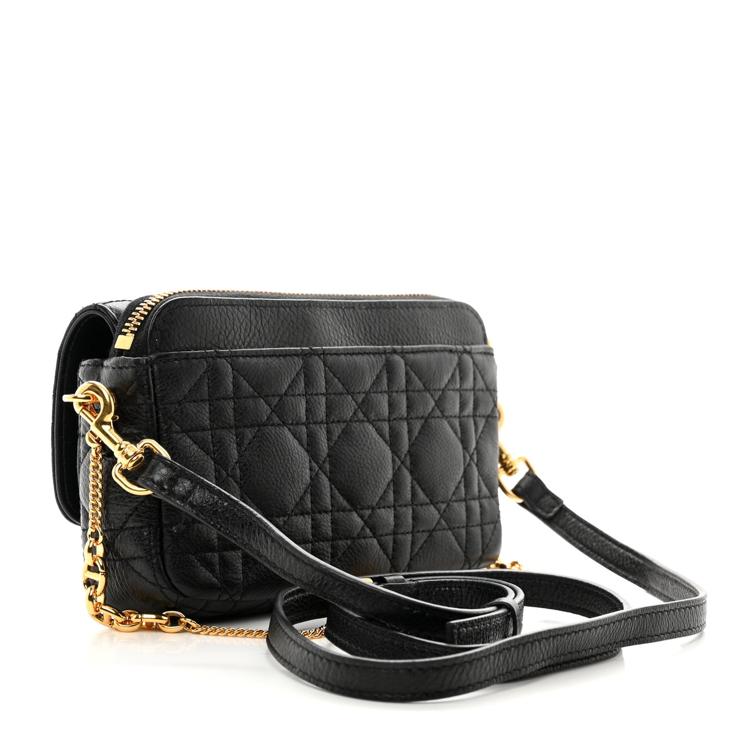 Supple Calfskin Cannage Caro Pouch with Chain Black