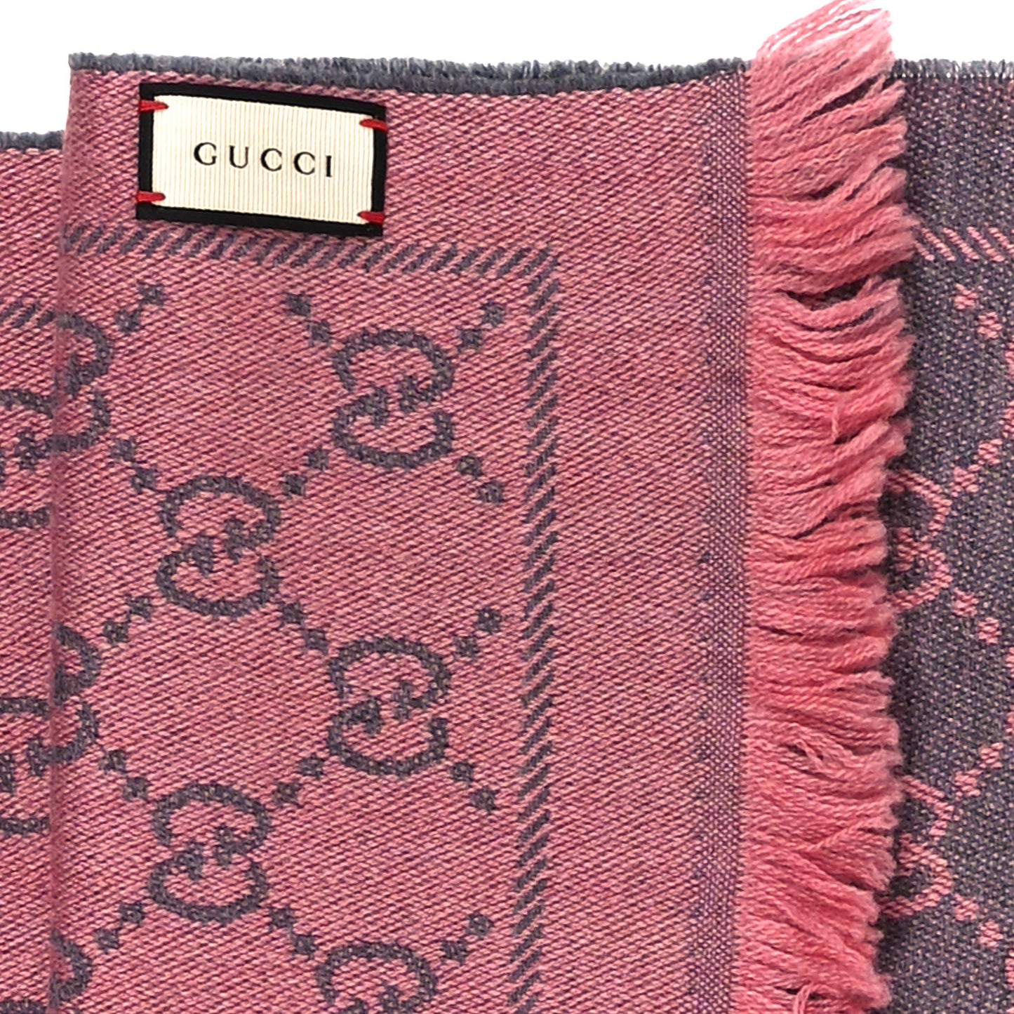 Wool Jacquard GG Monogram Sten Fringe Scarf Graphite Pink