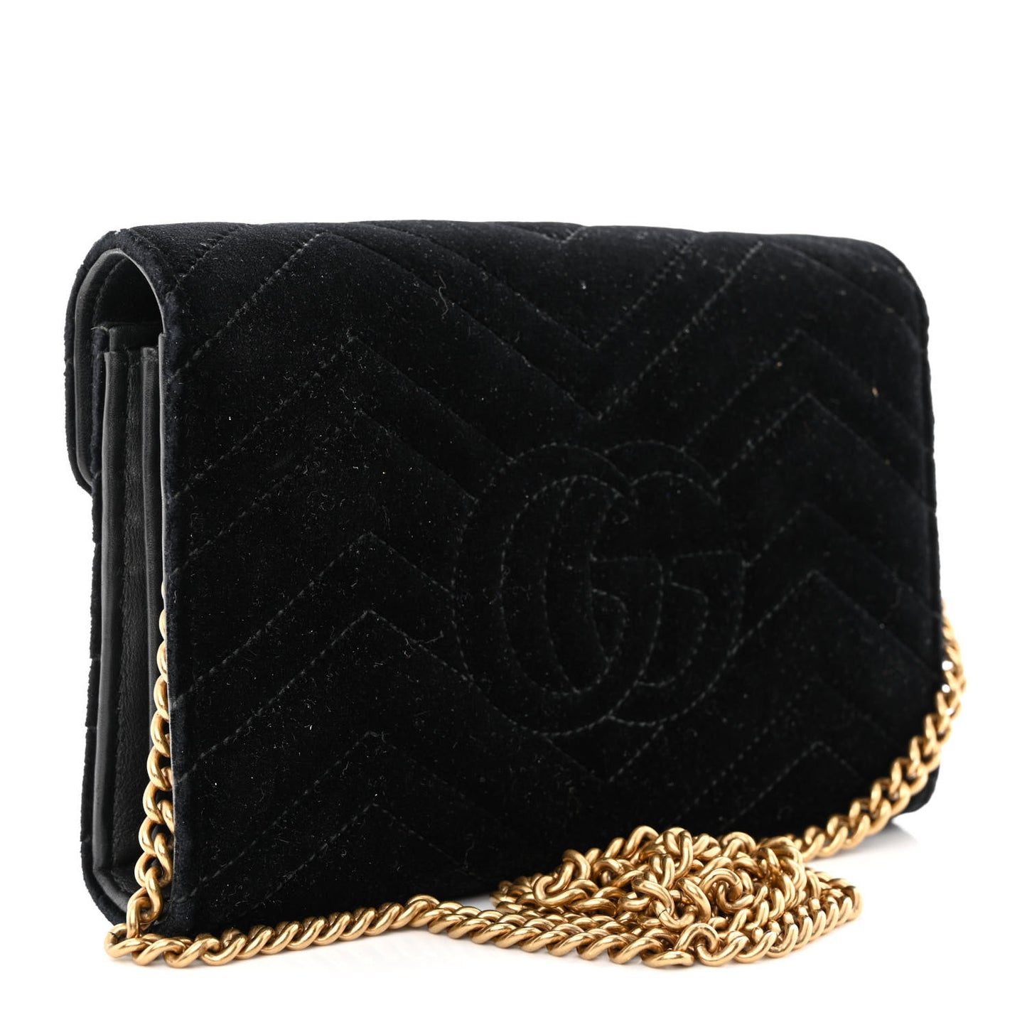 Velvet Matelasse GG Marmont Chain Wallet Black