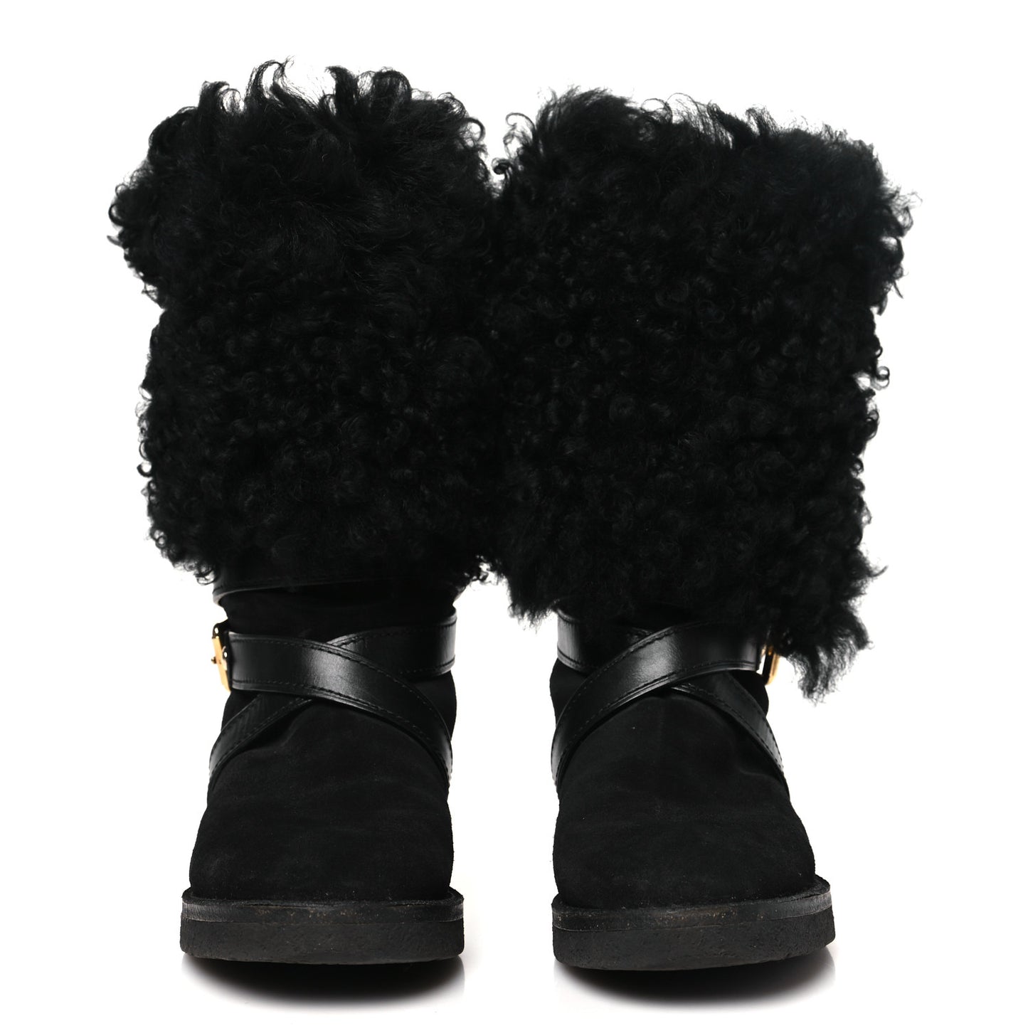 Suede Calfskin Fur Strap Boot 36 Black
