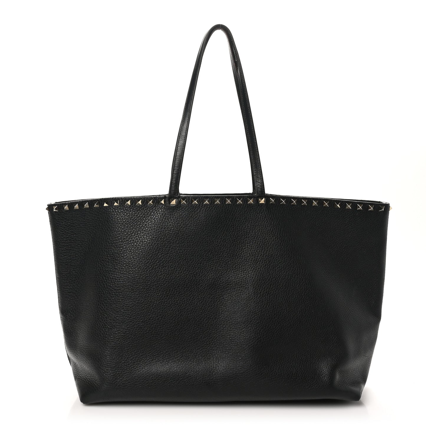 Grained Calfskin Rockstud Shoulder Tote Black