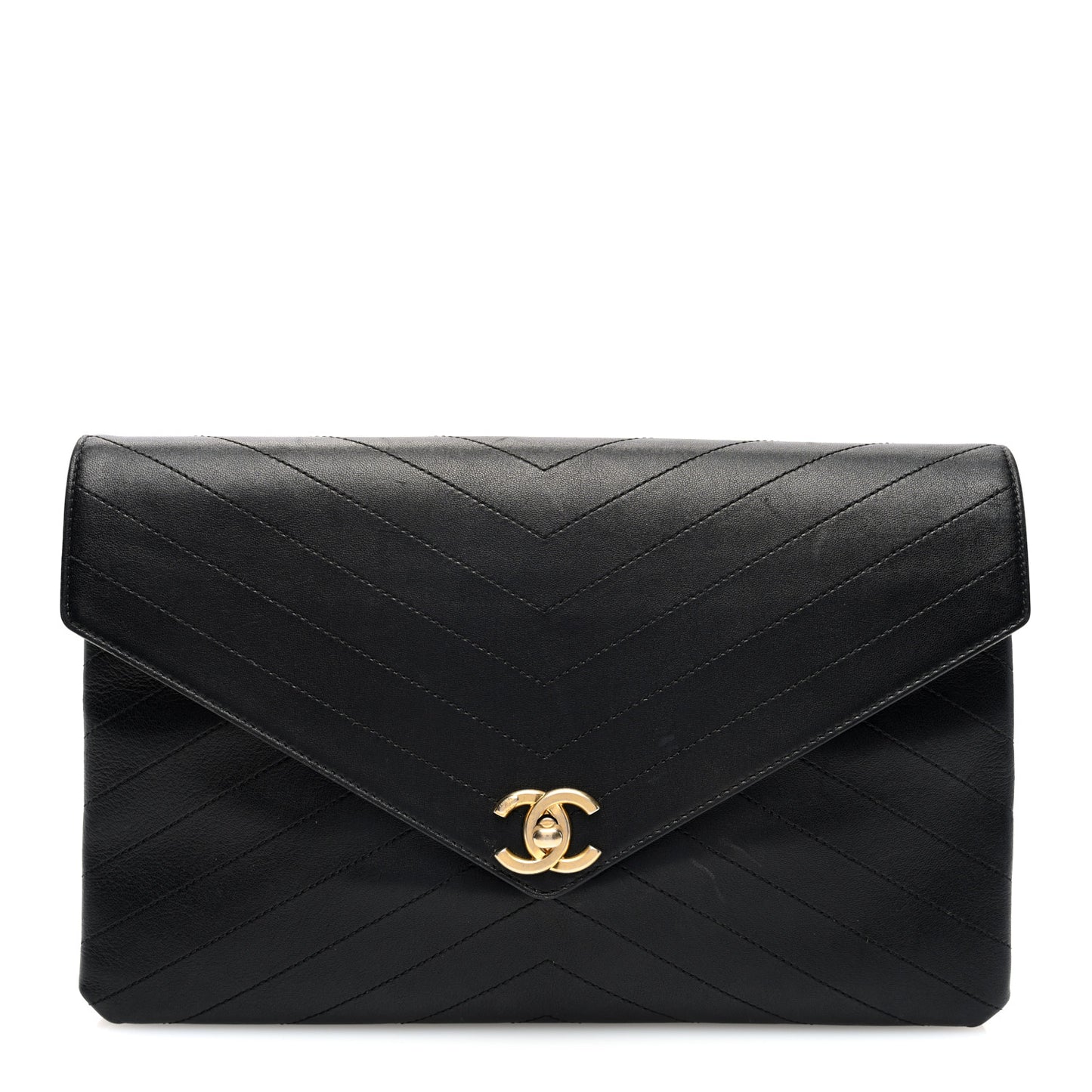 Lambskin Chevron Quilted Envelope Clutch Black