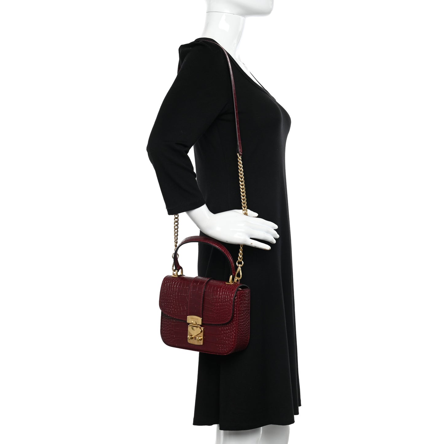 Crocodile Print Calfskin Top Handle Bag Rubino