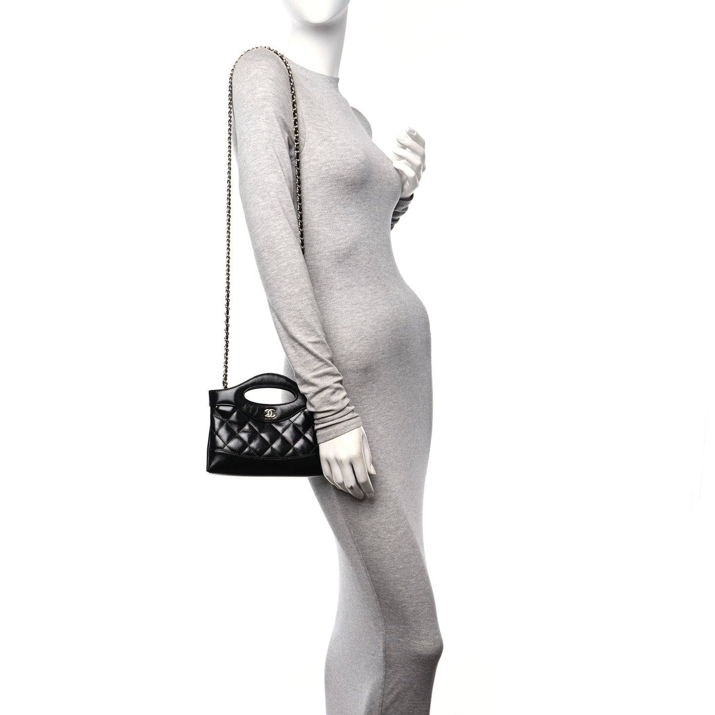 Shiny Crumpled Calfskin Quilted Nano 31 Shopping Bag Black