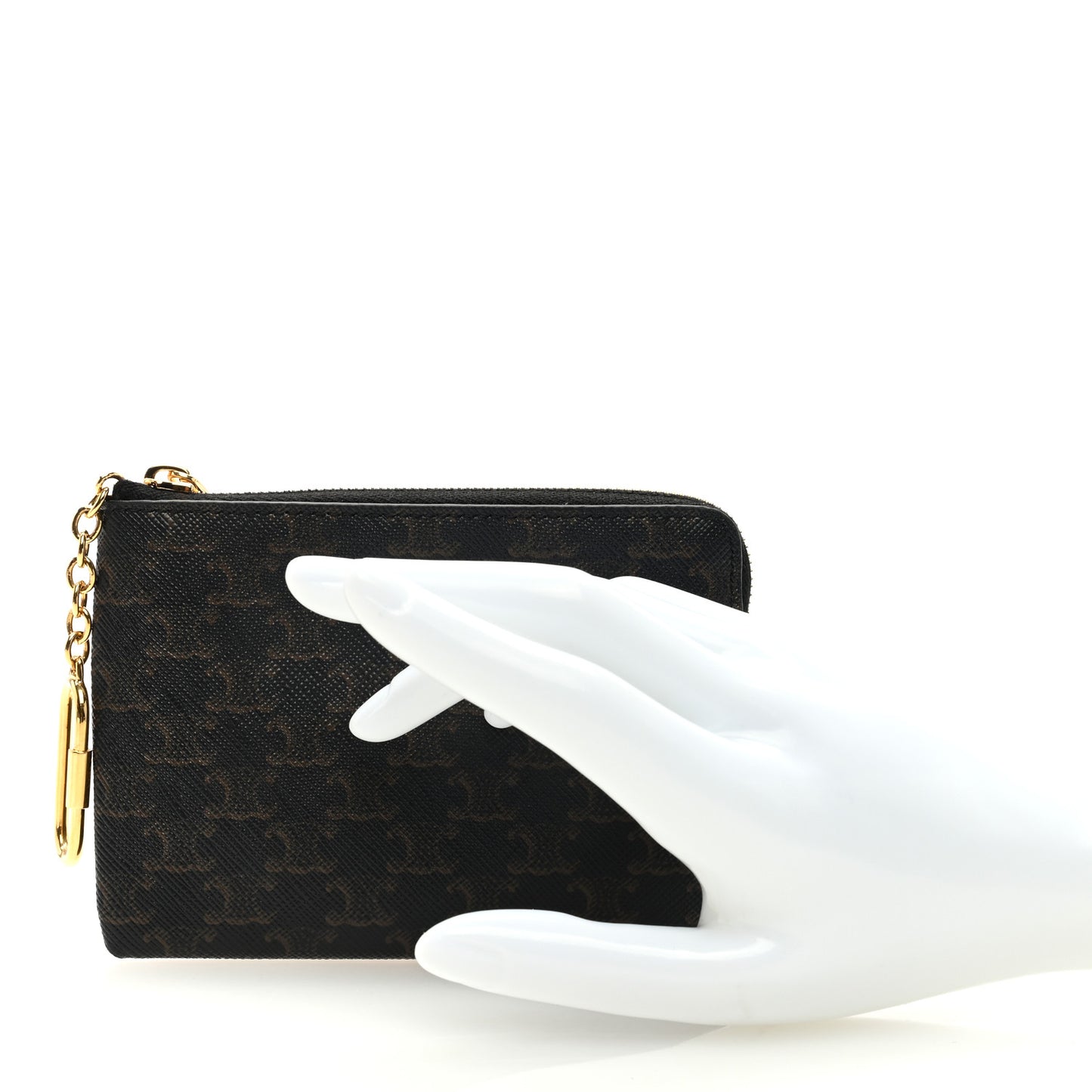 Triomphe Canvas Coin and Card Pouch With Hook Black