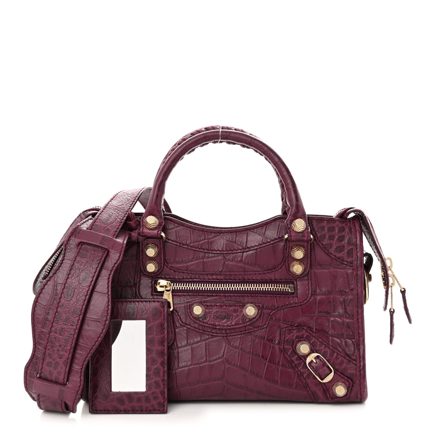 Calfskin Crocodile Embossed Giant 12 Gold Hardware Mini City Violet Prune