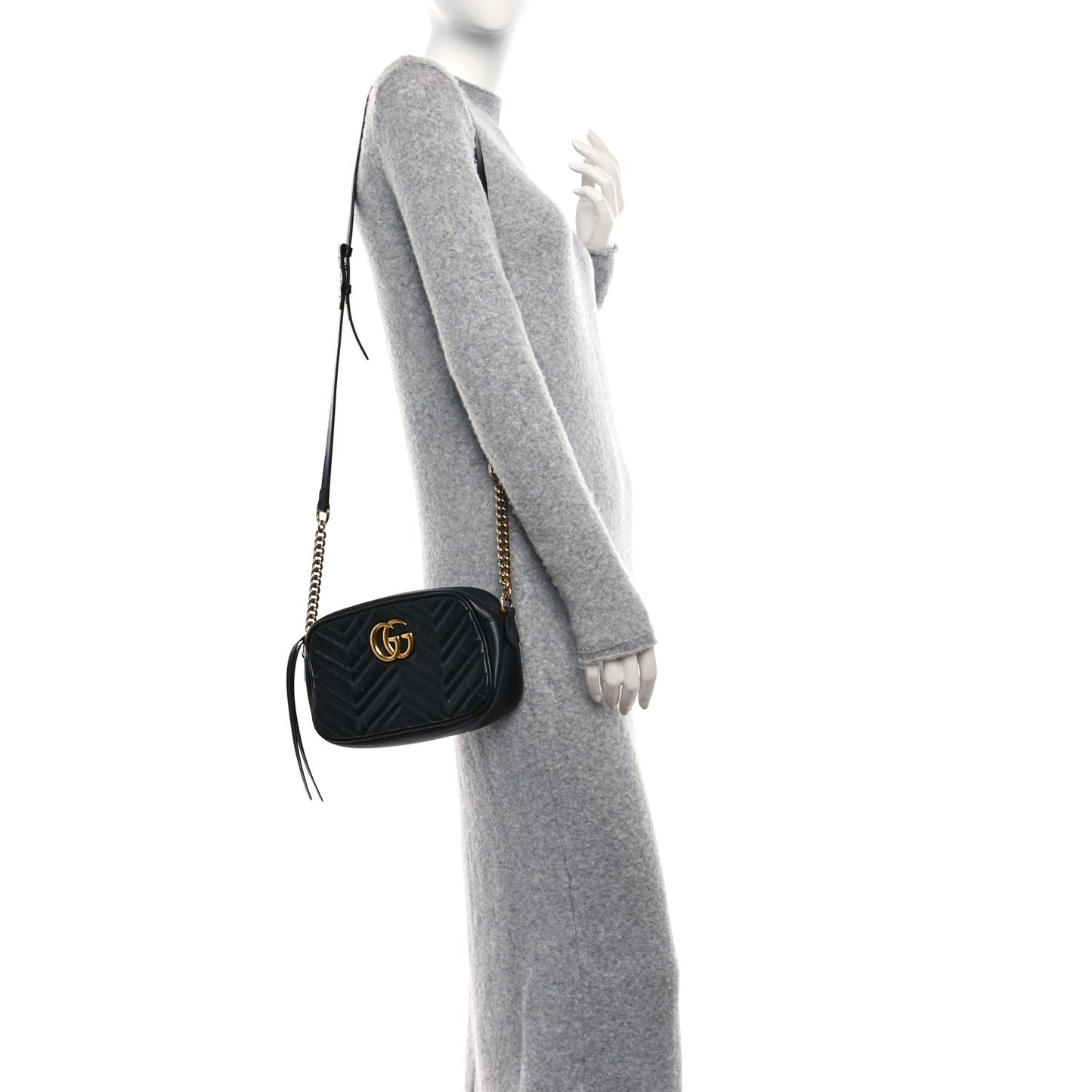 Calfskin Matelasse Small GG Marmont Chain Shoulder Bag Black