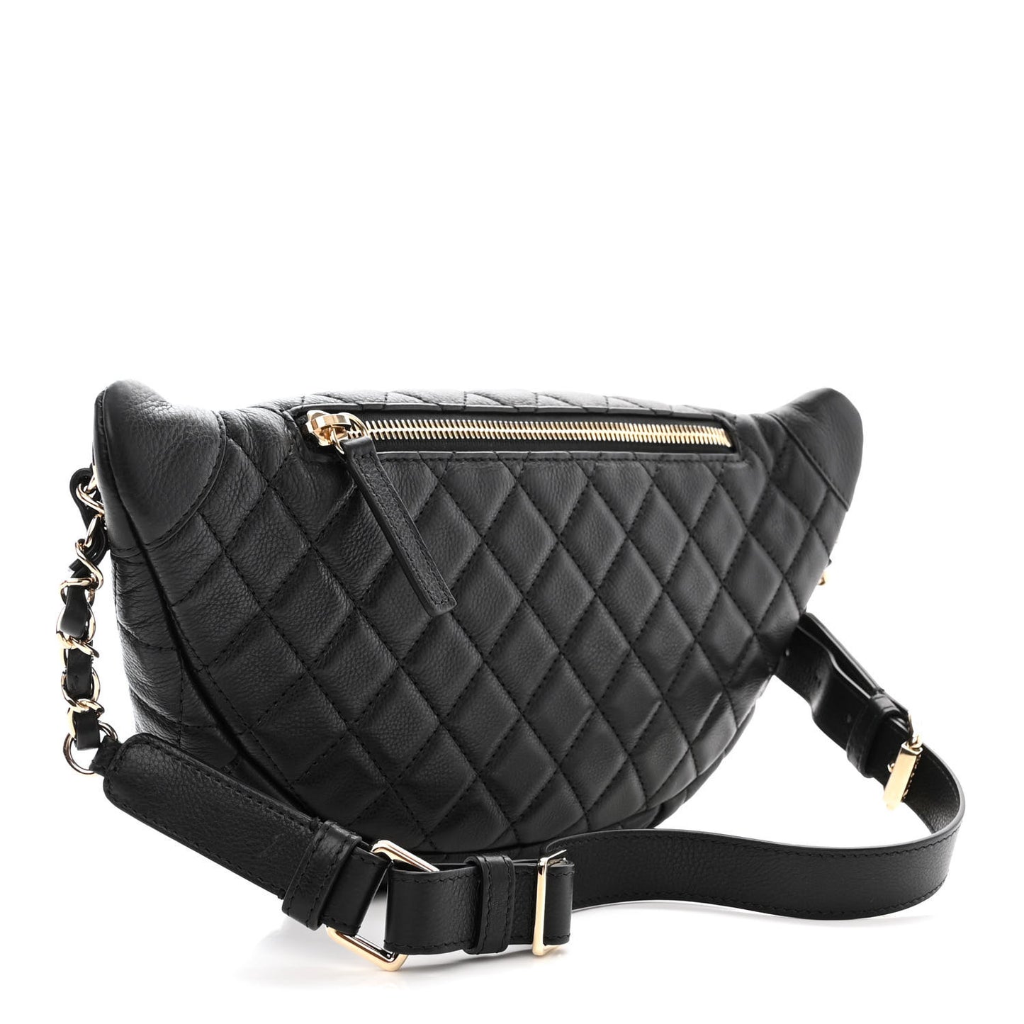 Calfskin Quilted Banane Waist Bag Fanny Pack Black