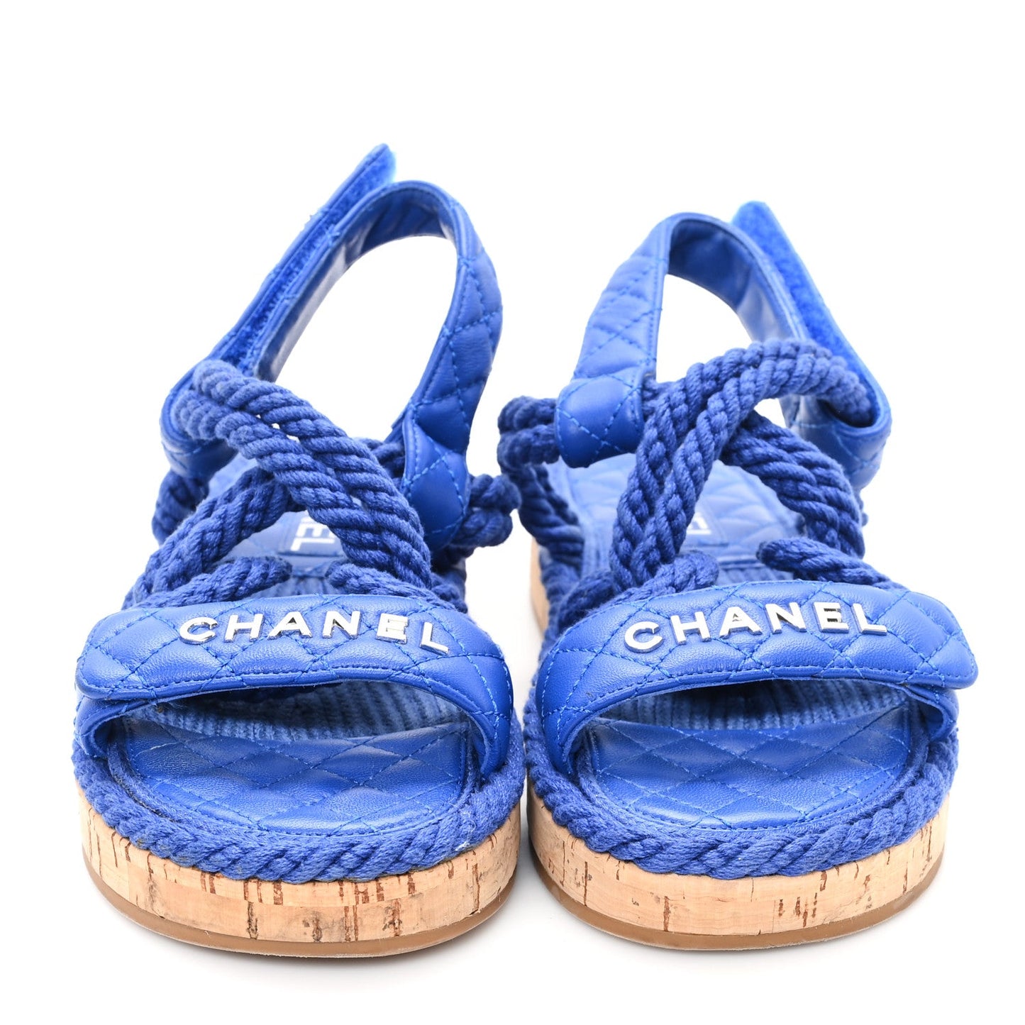 Cord Lambskin Quilted Logo Sandals 37 Blue