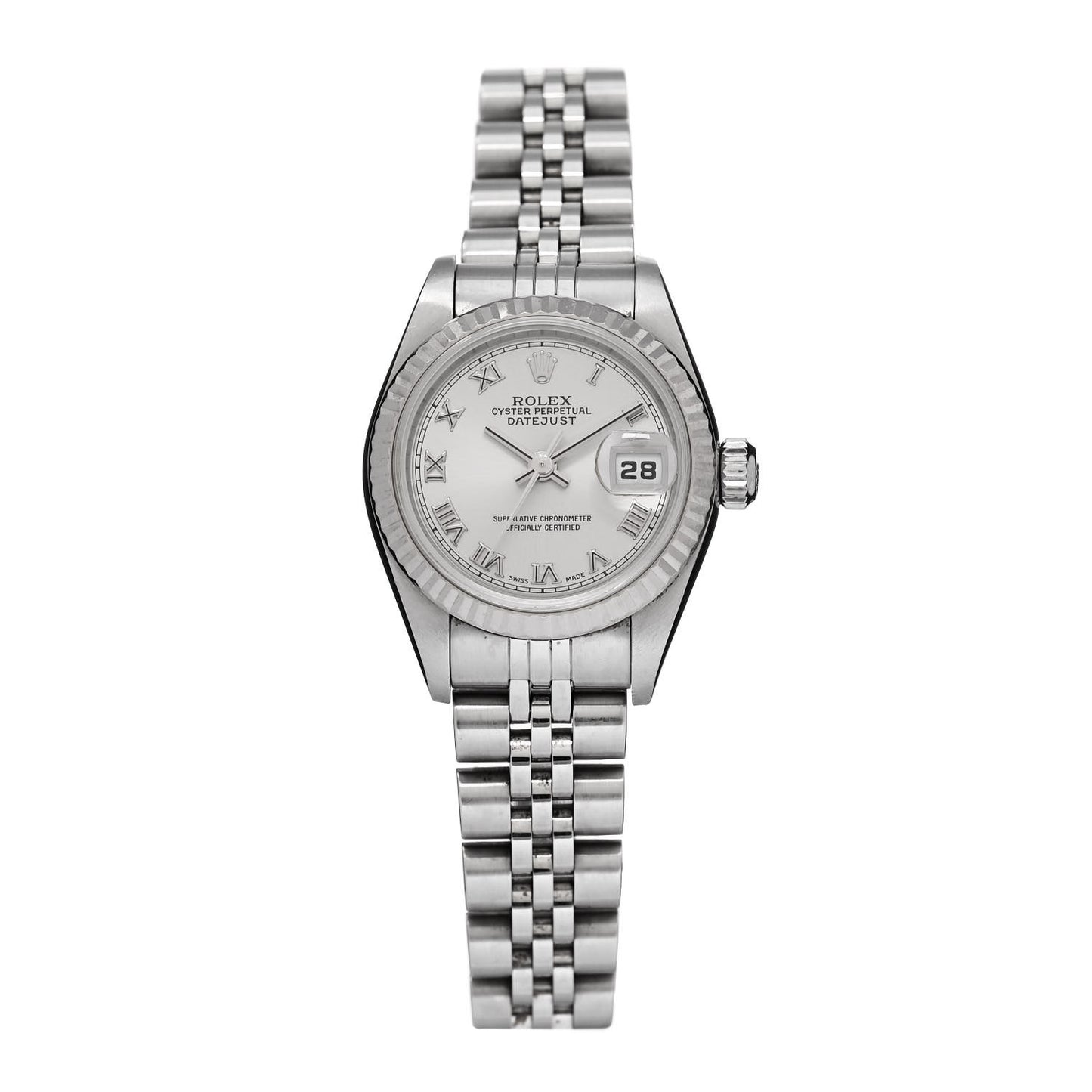Stainless Steel 18K White Gold 26mm Oyster Perpetual Datejust Watch Silver Roman 69174