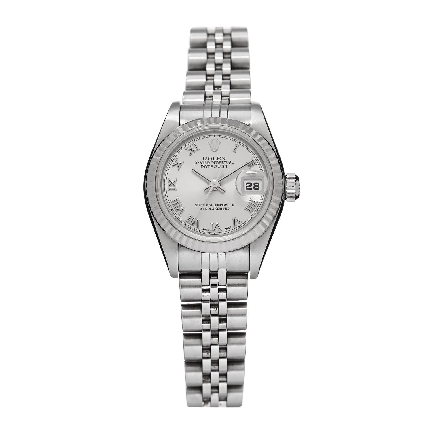 Rolex Stainless Steel 18K White Gold 26mm Oyster Perpetual Datejust Watch Silver Roman 69174 1 of 5