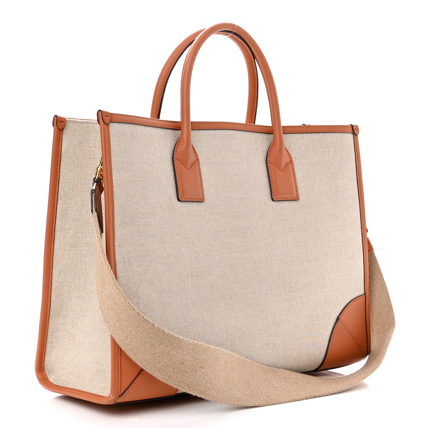 MCM Calfskin Linen Large Munchen Tote Cognac 4 of 12