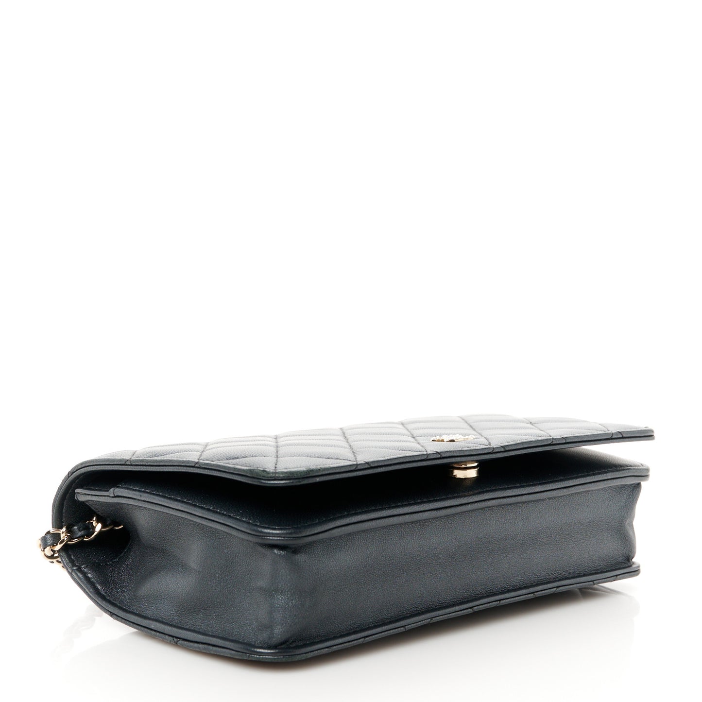 Iridescent Lambskin Quilted Pearl Wallet On Chain WOC Black