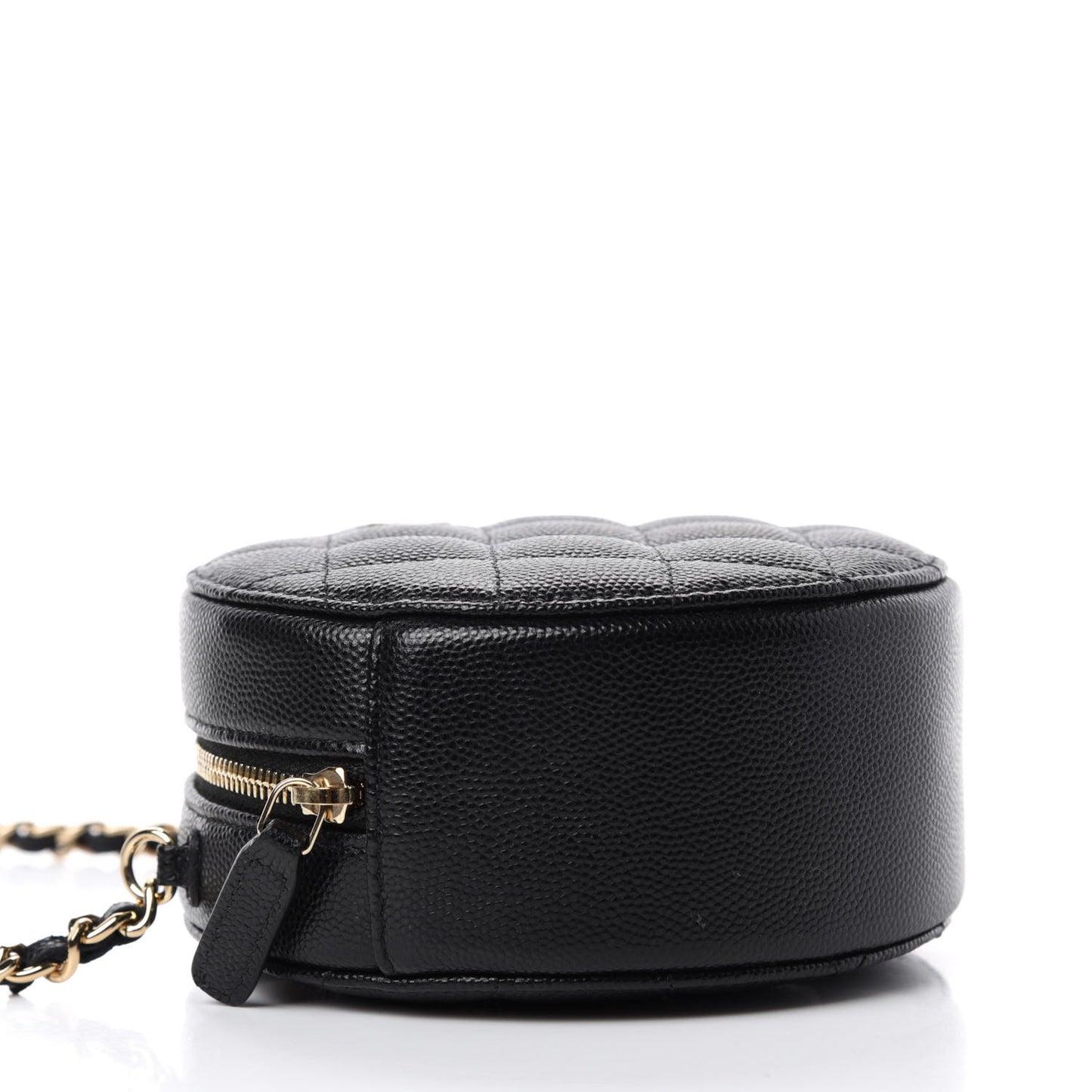 Caviar Quilted Round Clutch With Chain Black
