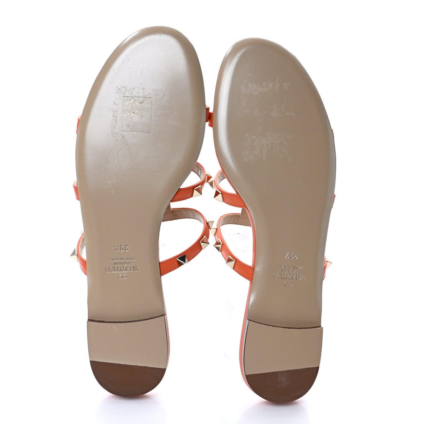 Nappa Rockstud Caged Flat Slide Sandals 39.5 Orange Zest