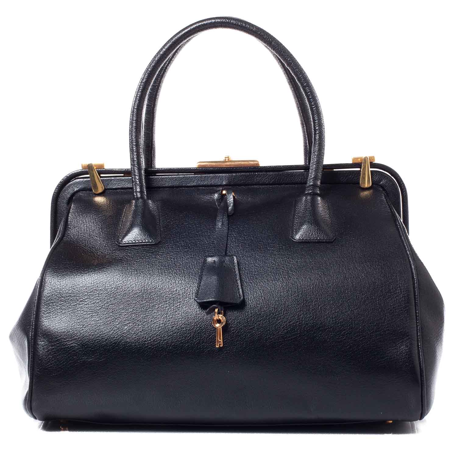 Prada Goatskin Cerniera Doctor Bag Black 37862 – FASHIONPHILE