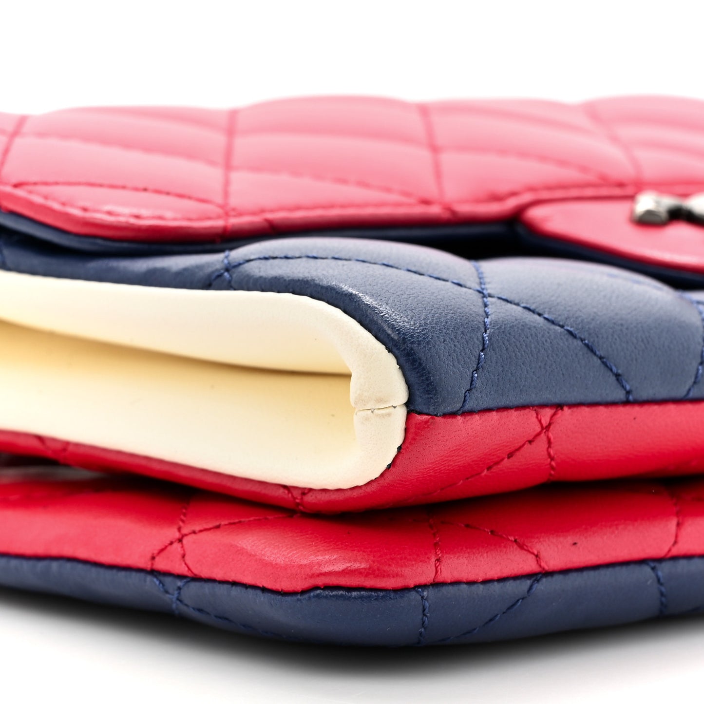 Lambskin Quilted Tri-color Crossbody Bag Dark Red