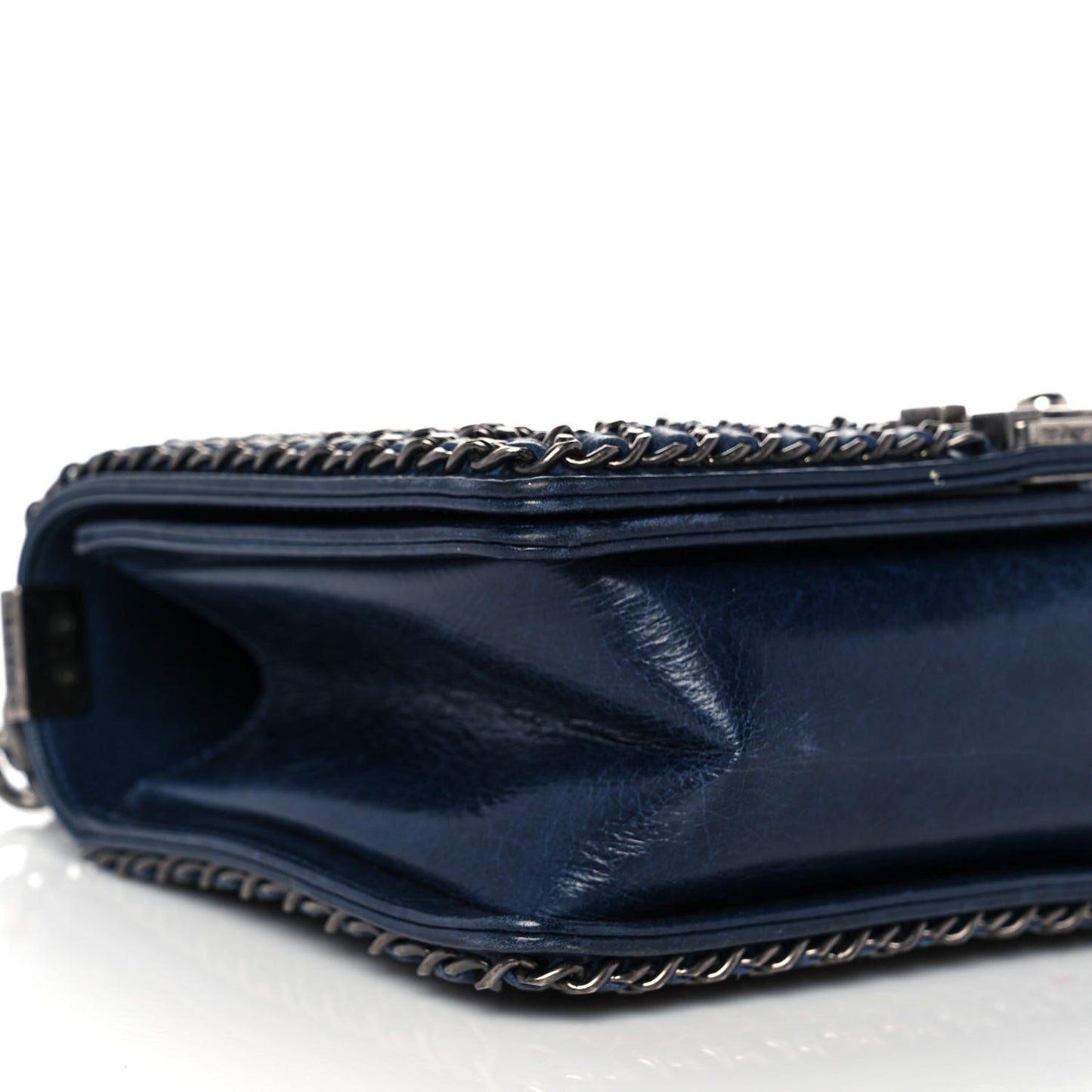 Glazed Calfskin Quilted Medium Boy Chained Flap Blue