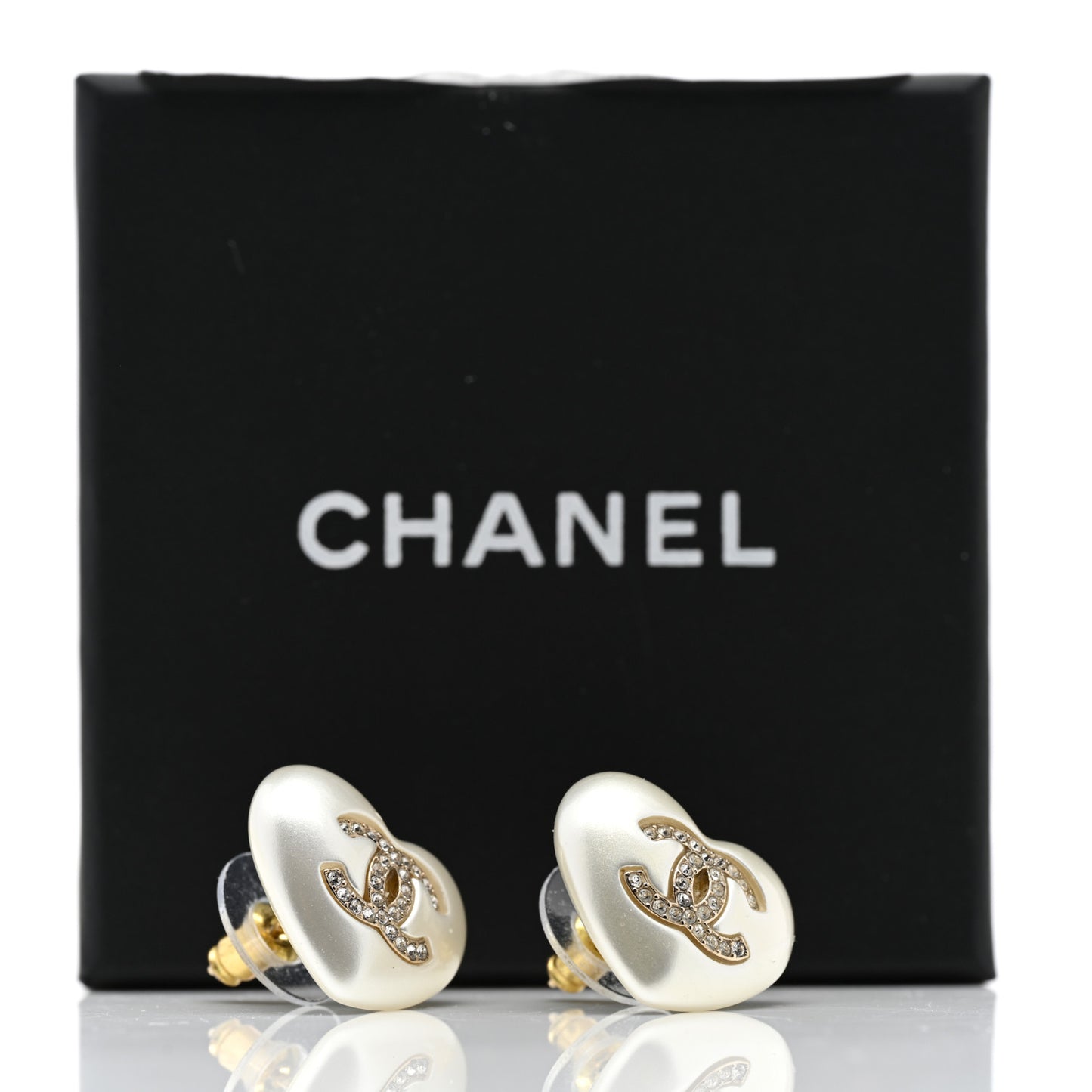 Pearl Crystal CC Heart Earrings Gold