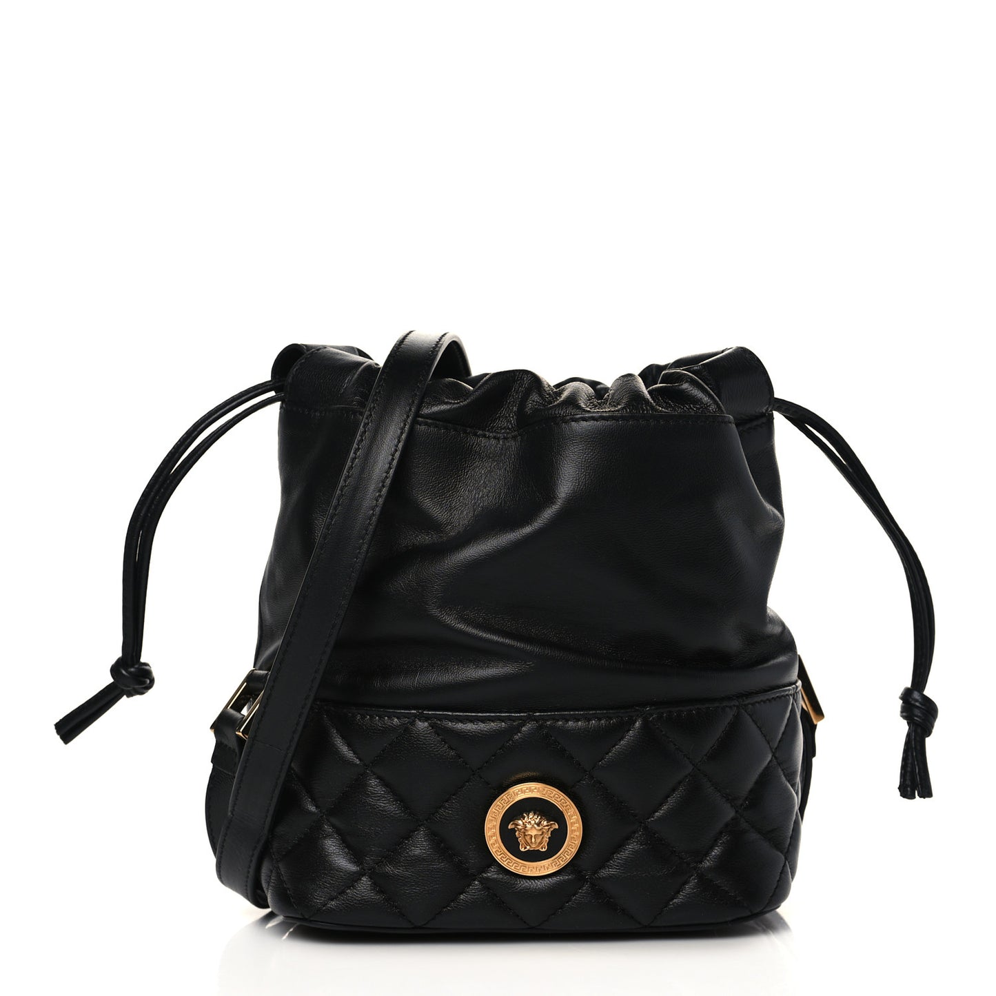 Nappa Quilted Medusa Bucket Bag Black
